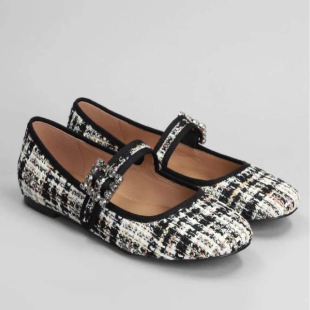 Bibi Lou Essen Flat Ballet Flats In Black Wool Tweed sz 41